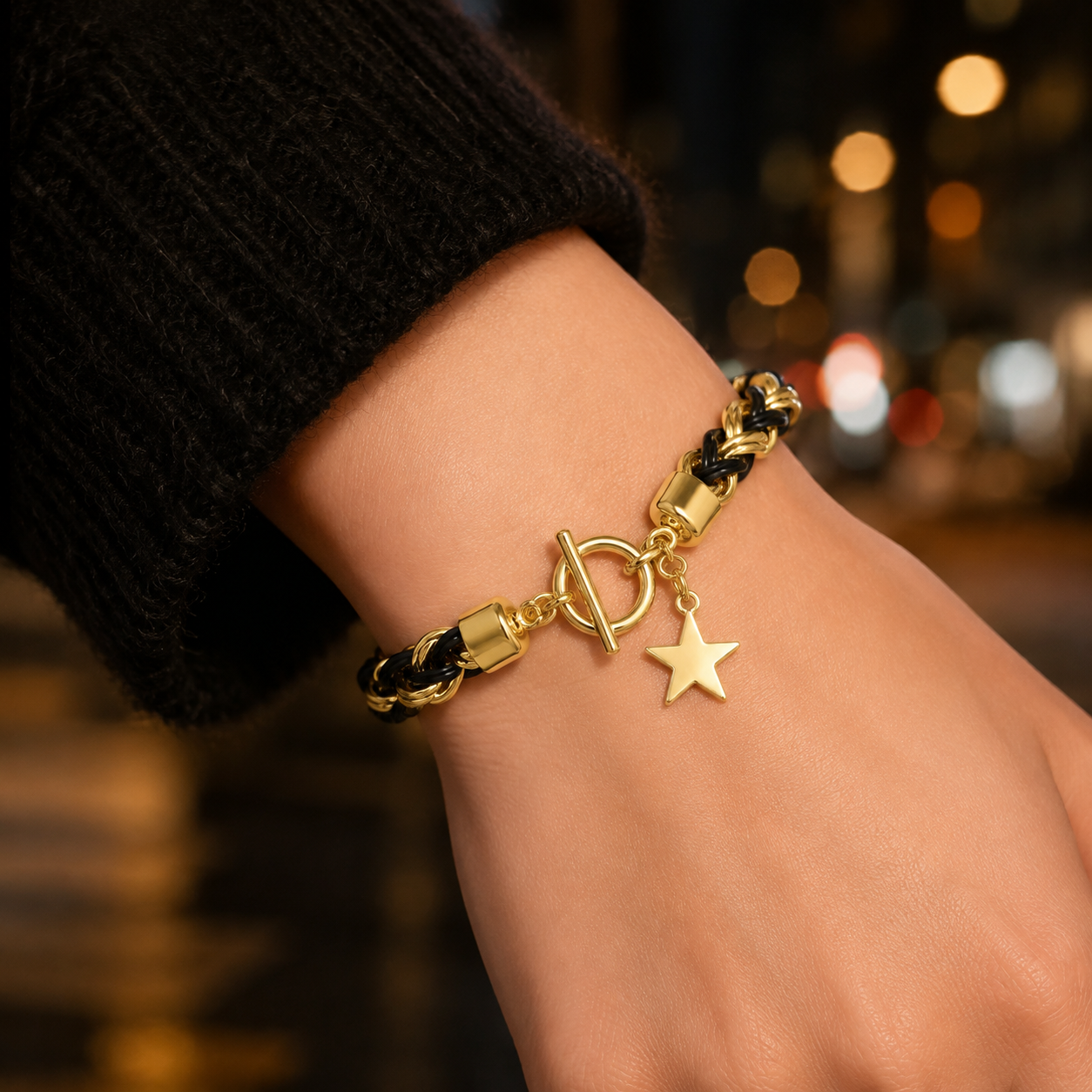 Black-and-Gold Braided Star Bracelet