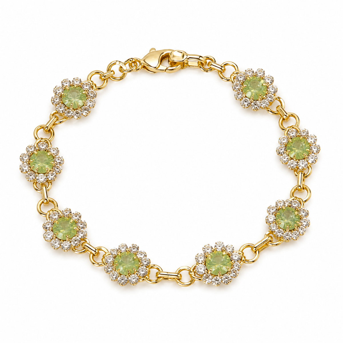 Gold-Plated Crystal Flower Tennis Bracelet