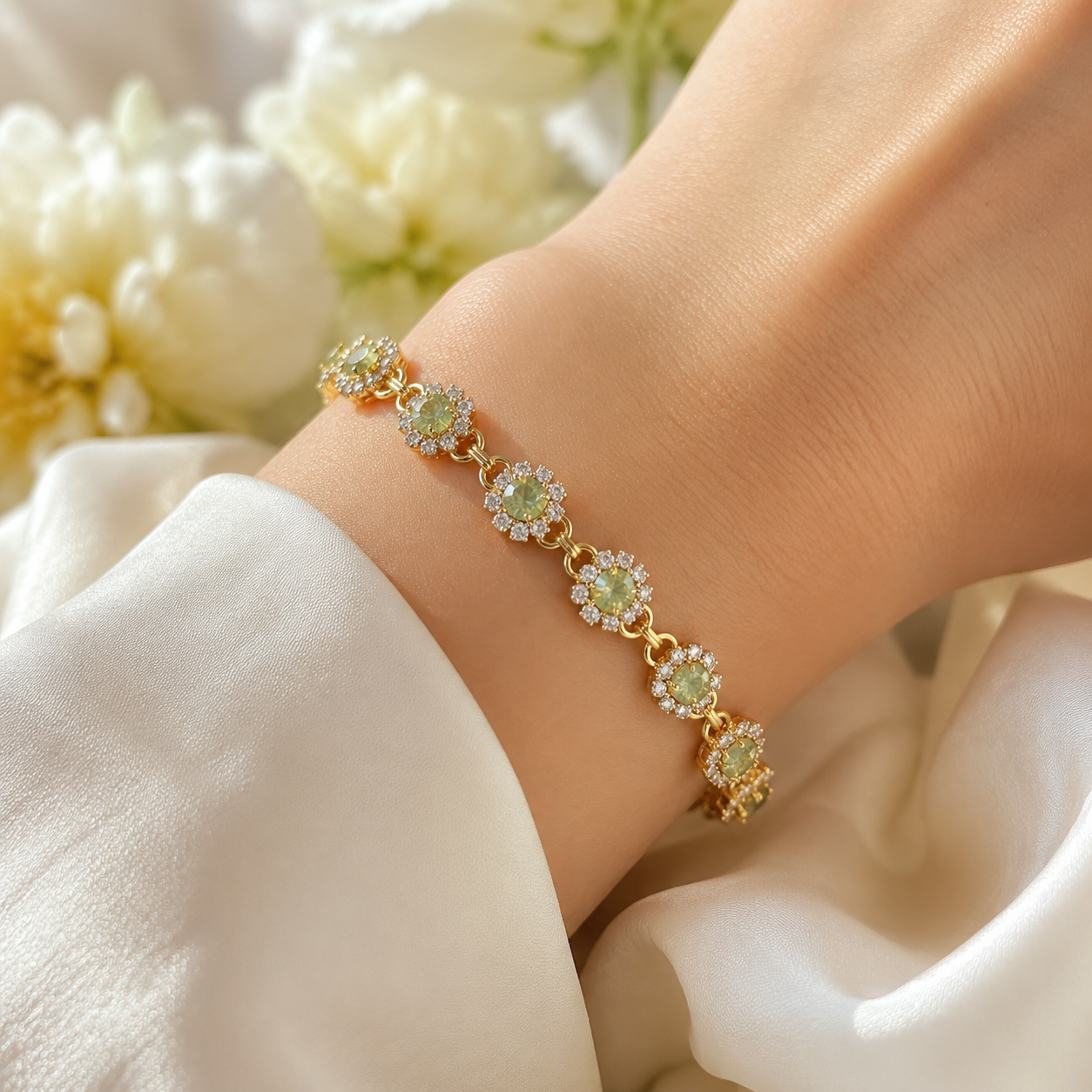 Gold-Plated Crystal Flower Tennis Bracelet
