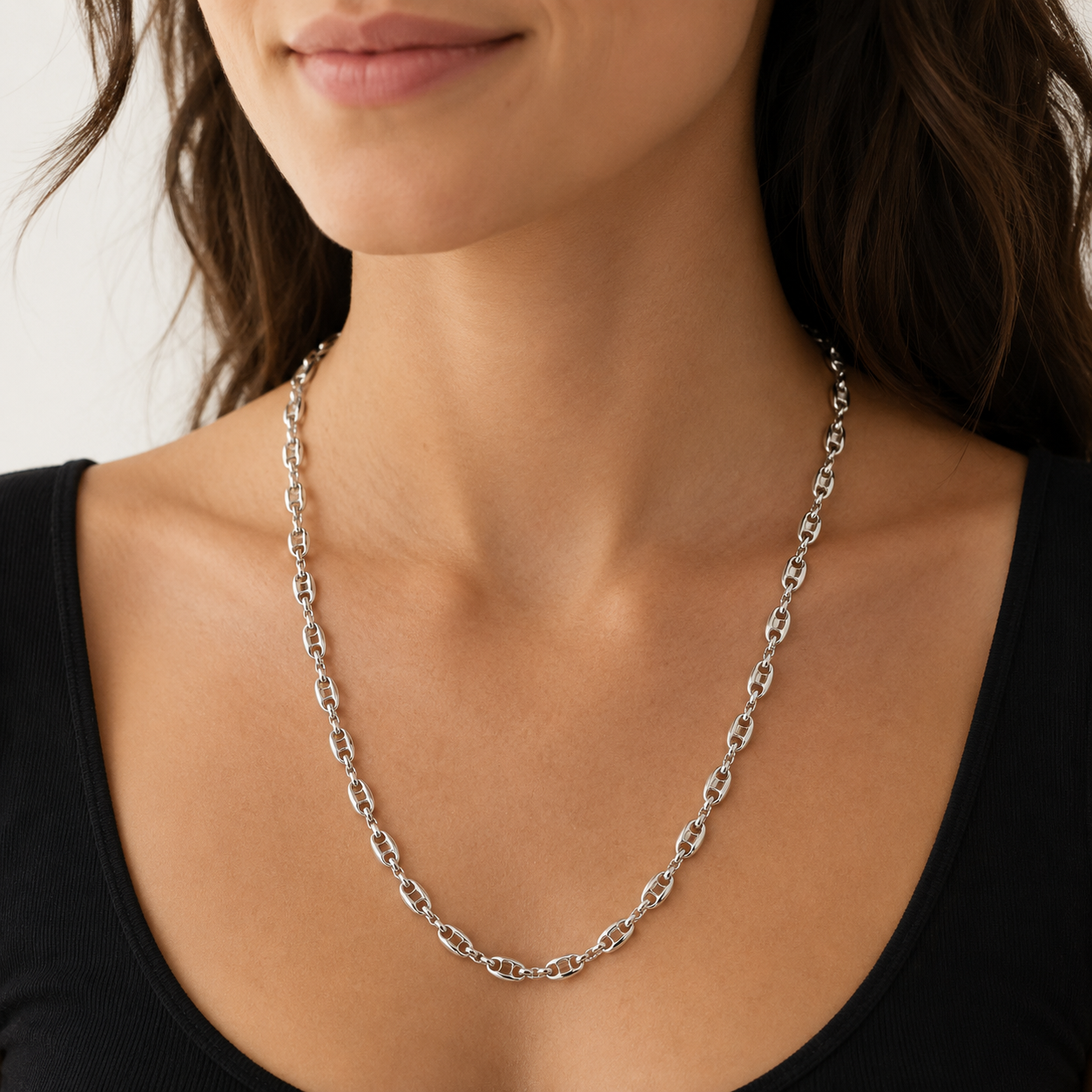 Silver-Tone Mariner Link Chain Necklace, 22 Inch