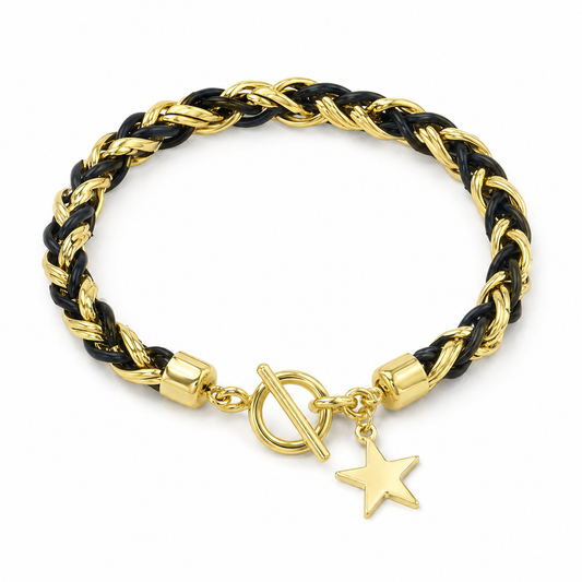 Black-and-Gold Braided Star Bracelet