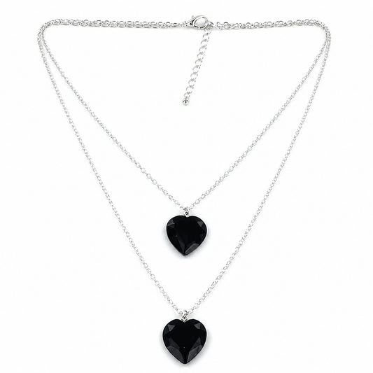 Black Double Heart Layered Necklace