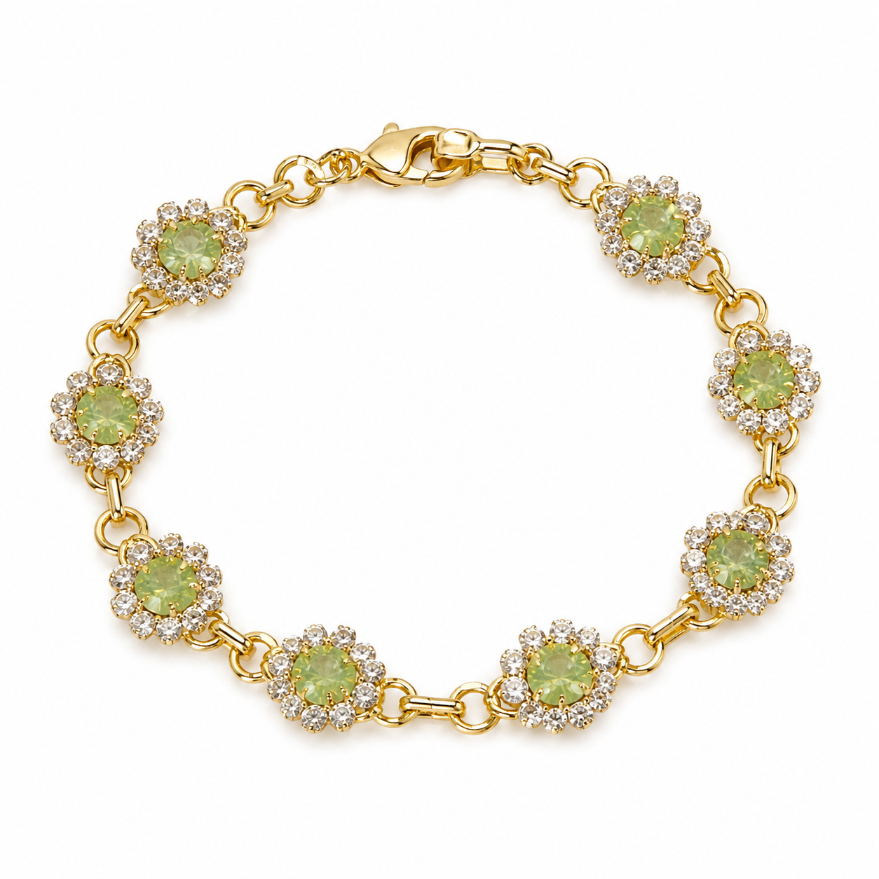 Gold-Plated Crystal Flower Tennis Bracelet
