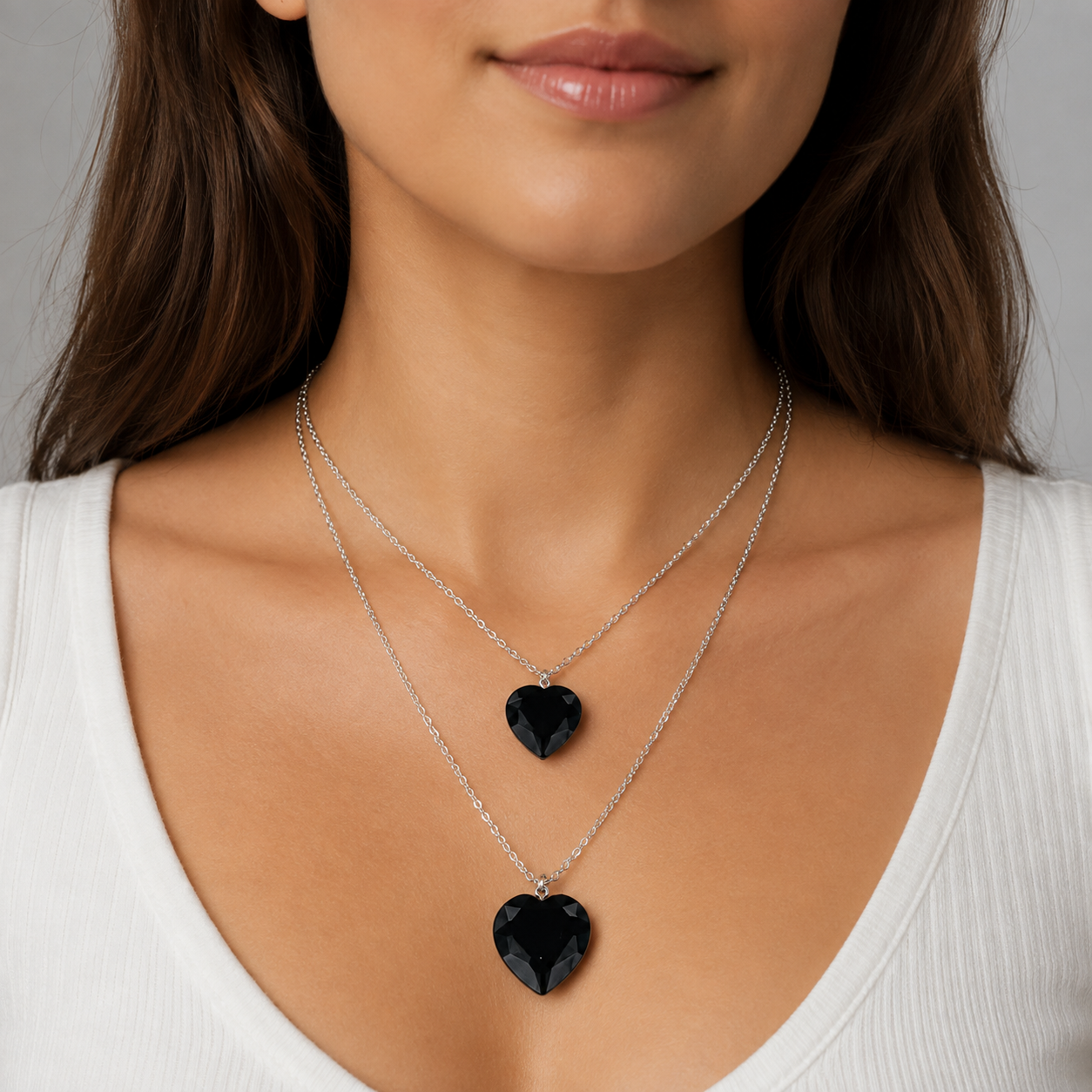 Black Double Heart Layered Necklace